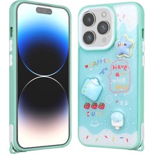 Apple iPhone 14 Pro Max Kılıf Parlayan Sıvılı Simli Kabartma Figürlü Nrtk Cevze Kapak-Yeşil