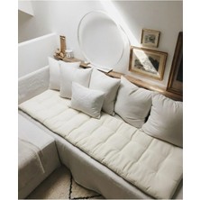 Moda Kesim Keten Koltuk Şiltesi 5 cm Dolgulu | Balkon, Sedir ve Bank İçin Koltuk Minderi | Krem Koltuk Pedi