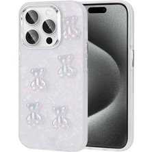 Apple iPhone 15 Pro Max Kılıf Kabartma Figürlü Parlak Nrtk Eralli Silikon Kapak-Ayı