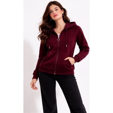 CGA Kadın Fermuarlı Sweatshirt Kapşonlu Reglan Kol Fermuarlı Basic Sweatshirt