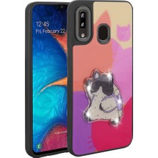 Galaxy A20 Kılıf Parlayan Kabartmalı Ikonik Figürlü Nrtk Amas Silikon Kapak-Mor