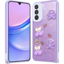 Galaxy A34 Kılıf Parlayan Sıvılı Simli Kabartma Figürlü Nrtk Cevze Kapak-Mor Ayı