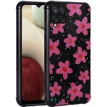 Galaxy M33 Kılıf Simli Desenli Kamera Korumalı Parlak Nrtk Popy Kapak-Çiçek