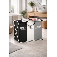 Syn Aksesuar 3 Bölmeli Katlanabilir Çamaşır Sepeti-Renk Ayrımlı 3 Gözlü Çamaşır Toplama Sepeti