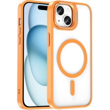 Apple iPhone 14 Kılıf Magsafe Şarj Özellikli Standlı Nrtk Magsafe Klon Lensli Kapak-Turuncu