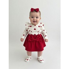 Bebek Prenses Kalpli Kırmızı Etekli Set - Fırfır Detaylı Body + Büyük Fiyonk Etek + Saç Bandı