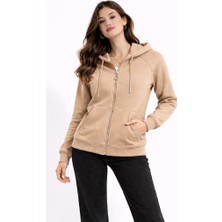 CGA Kadın Fermuarlı Sweatshirt Kapşonlu Reglan Kol Fermuarlı Basic Sweatshirt