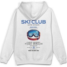 Overoz Ski Club Kayak Snowboard Baskılı Kapüşonlu Yarı Oversize Sweatshirt Hoodie 1409