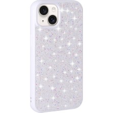 Apple iPhone 15 Plus Kılıf Parlak Taşlı Tasarım Nrtk Pırlanta Kapak-Beyaz