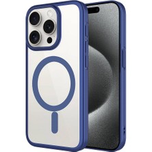 Apple iPhone 15 Pro Max Kılıf Wireless Şarj Özellikli Sert Pc Nrtk Mat Riksos Magsafe Kapak-Lacivert