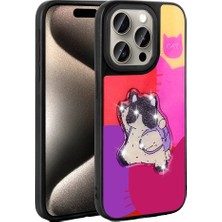 Apple iPhone 15 Pro Max Kılıf Parlayan Kabartmalı Ikonik Figürlü Nrtk Amas Silikon Kapak-Mor