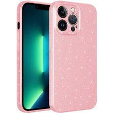 Apple iPhone 13 Pro Kılıf Kamera Korumalı Simli Lüks Nrtk Koton Kapak-Pembe