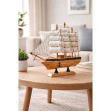 Hediye Filesi El Yapımı Ahşap Yelkenli Gemi Maketi 20X20 cm – Dekoratif Ofis & Salon Masa Üstü Hediyelik – 528-CB