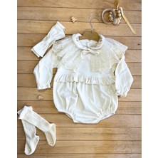Çayzen Oeko Tex Belgeli Dantel Yaka Badili %100 Pamuk Romper Kız Bebek Tulum Set