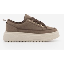 Marjin Kadın Sneaker Yüksek Kalın Desenli Ultra Hafif Taban Bağcıklı Spor Ayakkabı Tosge Kahve Süet Rahat