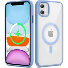 Apple iPhone 11 Kılıf Magsafe Wireless Şarj Özellikli Silikon Nrtk Ege Kapak-Mavi Açık