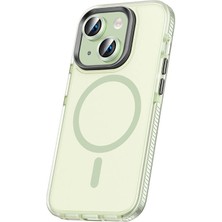 Apple iPhone 15 Kılıf Airbagli Magsafe Wireless Şarj Özellikli Lens Koruyuculu Nrtk Klaptika Kapak-Yeşil
