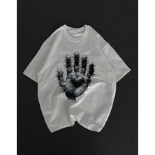 Glam Love Bisiklet Yaka Baskılı Oversize T-Shirt - Beyaz -