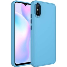 Xiaomi Redmi 9A Kılıf Metal Çerçeve ve Buton Tasarımlı Silikon Nrtk Luna Kapak-Sierra Mavi