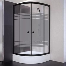 Sırduş 90X90X180 Oval Siyah Profil Komple Kumlu Cam Duş Kabini & 90X90X16 Panelli Duş Teknesi Set