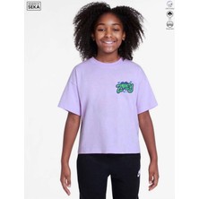 Alyakids Zoey Yazılı Graffiti Baskılı Kız Çocuk Tişört - Oversize Lila Tshirt - %100 Pamuklu Modern Tasarım