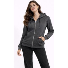 CGA Kadın Fermuarlı Sweatshirt Kapşonlu Reglan Kol Fermuarlı Basic Sweatshirt