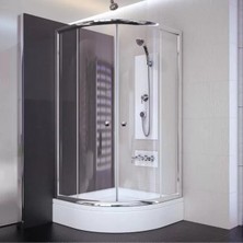 Sırduş 90X90X180 Oval Parlak Profil Şeffaf Cam Duş Kabini & 90X90X16 Panelli Duş Teknesi Set