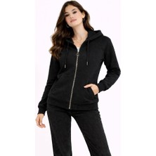 CGA Kadın Fermuarlı Sweatshirt Kapşonlu Reglan Kol Fermuarlı Basic Sweatshirt