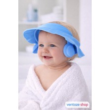 Ventoze Ayarlanabilir Bebek Banyo Şapkası | Mavi Kulak Koruyucu Yumuşak Şampuan Siperliği