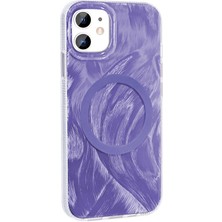 Apple iPhone 11 Kılıf Magsafe Şarj Özellikli Fırça Boya Desenli Nrtk Palet Kapak-Mor