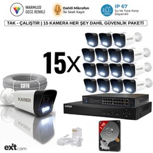 Karer 15'li Ip-5mp-Poeli-Sesli -Gece Renkli- Su Geçirmez- Full Hd-1tb-Güvenlik Kamera Seti