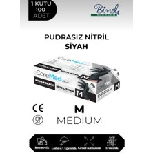 Coremed Nitril Siyah Pudrasız Muayene Eldiveni M - 1 Paket 100'LÜ