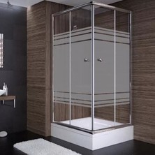 Sırduş 90X90X190 Kare Parlak Profil 06 Kumlu Cam Duş Kabini & 90X90X16 Panelli Duş Teknesi Set