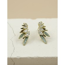 Taşlı Melek Kanadı Model Mavi Taş Detay Küpe