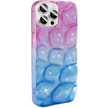 Apple iPhone 15 Pro Kılıf Simli 3D Desenli Nrtk Hacar Kapak-Pembe-Mavi