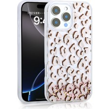 iPhone 16 Pro Max Uyumlu Kılıf Sıvılı Simli Baskılı Şeffaf Arka Yüzey Nrtk Mossa Silikon Kapak-Pembe