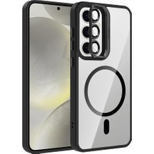 Galaxy S25 Kılıf Standlı ve Kamera Lens Hediyeli M-Safe Şarj Özellikli Nrtk Etro Kapak - Siyah