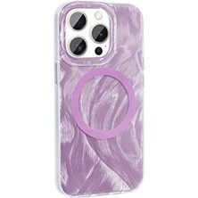 Apple iPhone 15 Pro Max Kılıf Magsafe Şarj Özellikli Fırça Boya Desenli Nrtk Palet Kapak-Pembe