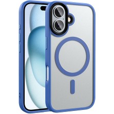 Apple iPhone 16 Plus Kılıf Mat Arka Yüzey Wireless Şarj Özellikli Nrtk Flet Magsafe Kapak-Mavi