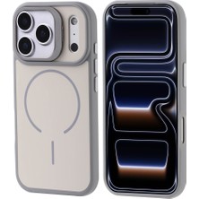 iPhone 17 Pro Kılıf M-Safe Şarj Özellikli Kamera Standlı Zore Notron Kapak - Gri