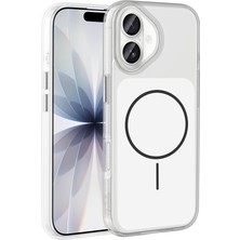iPhone 17 Kılıf M-Safe Şarj Özellikli Metal Buton Tasarımlı Zore Ikonik Sert Silikon Kapak - Beyaz