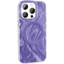 Apple iPhone 15 Pro Max Kılıf Magsafe Şarj Özellikli Fırça Boya Desenli Nrtk Palet Kapak-Mor