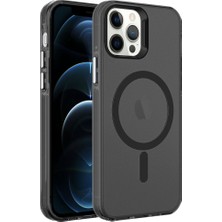 iPhone 12 Pro Max Uyumlu Nrtk Magsafe Şarj Özellikli Buzlu Transparan C-Pro Sert Kapak-Siyah