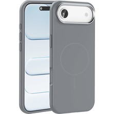 iPhone 17 Air Kılıf M-Safe Şarj Özellikli Metal Kamera Çerçeveli Nrtk Edi Silikon Kapak - Titanyum-G