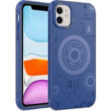 iPhone 11 Uyumlu Nrtk Wireless Şarj Özellikli Desenli Hot Kapak-Lacivert