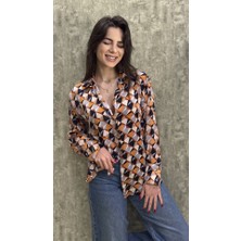 Leilaa Retro Desen Saten Gömlek