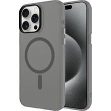 iPhone 15 Pro Uyumlu Nrtk Magsafe Şarj Özellikli Buzlu Transparan C-Pro Sert Kapak-Koyu Gri