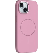 iPhone 14 Kılıf M-Safe Şarj Özellikli Metal Kamera Çerçeveli Nrtk Edi Silikon Kapak - Pembe
