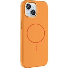 iPhone 13 Kılıf M-Safe Şarj Özellikli Metal Kamera Çerçeveli Zore Edi Silikon Kapak - Turuncu