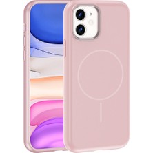 iPhone 11 Kılıf M-Safe Şarj Özellikli Metal Kamera Çerçeveli Zore Edi Silikon Kapak - Rose Gold